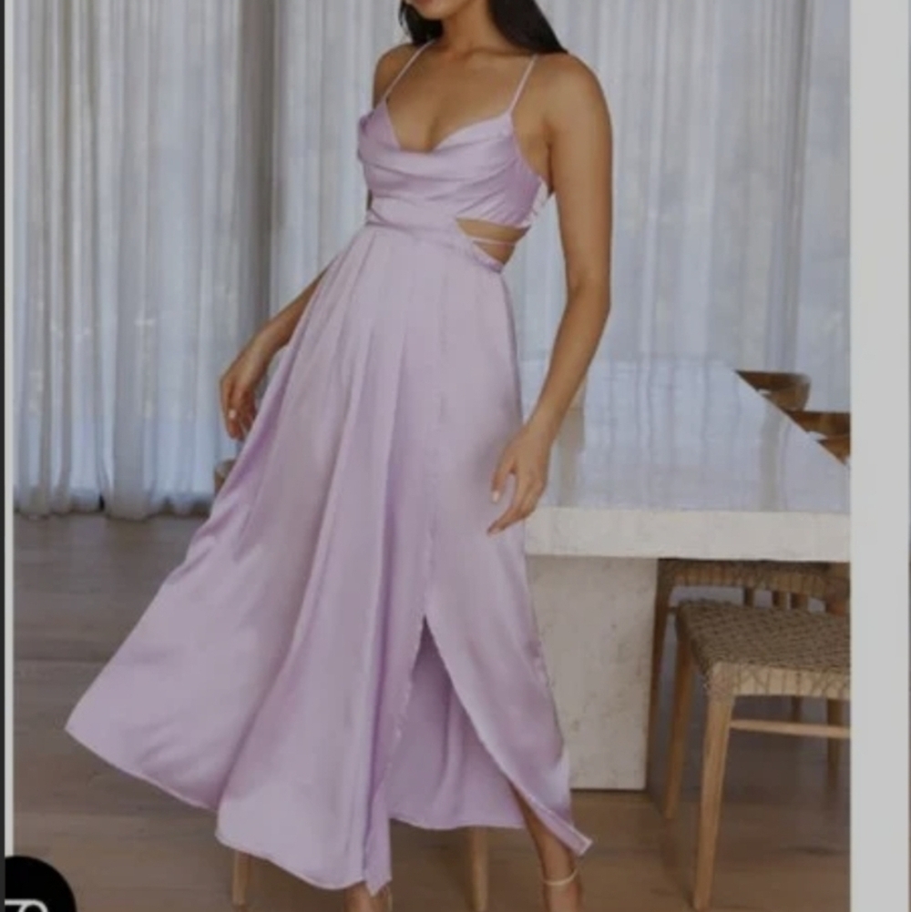 Hello molly Early Mornings Satin Maxi Dress Light Purple size medium 6
